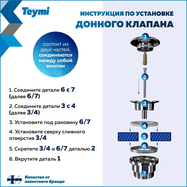 Донный клапан Teymi T140215 (золото глянцевое)