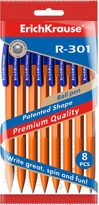 Набор шариковых ручек Erich Krause R-301 Matic Orange / 56613 (8шт, синий) - 