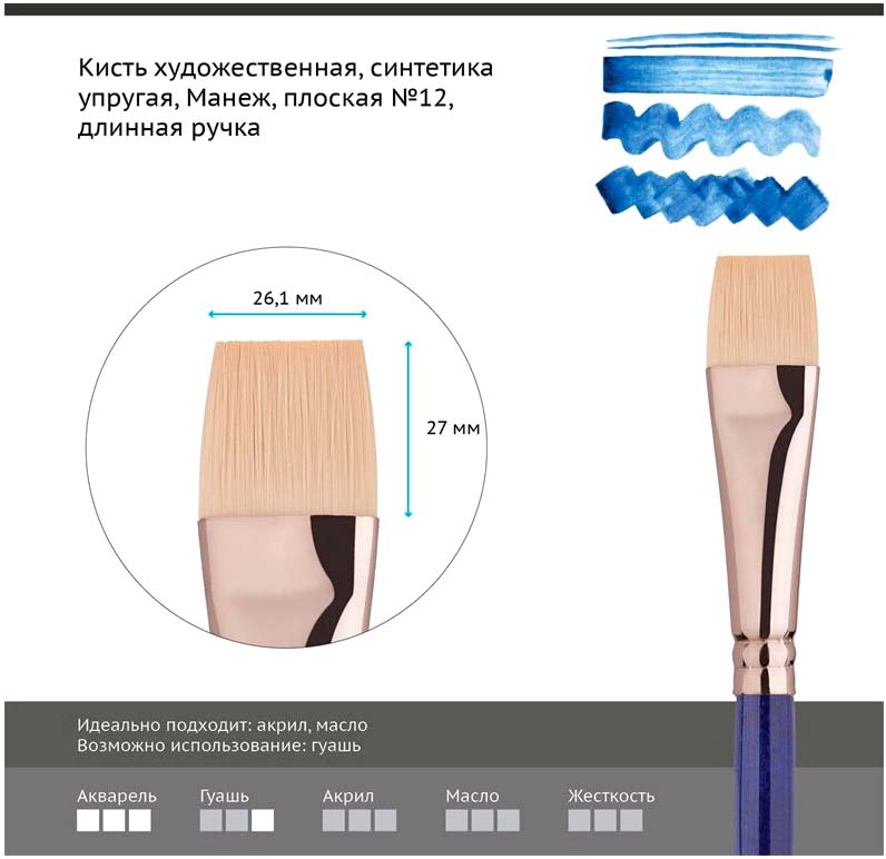 Кисть для рисования ГАММА Манеж. Синтетика №12 / 501012 — фото 2