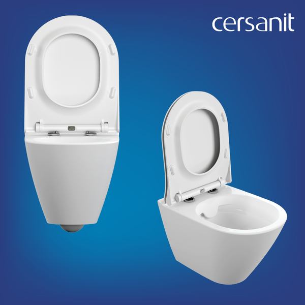 Унитаз подвесной с инсталляцией Cersanit City Smart CO DPL EO Slim + Link PRO / 68308 (с кнопкой Twins черный матовый/золото)