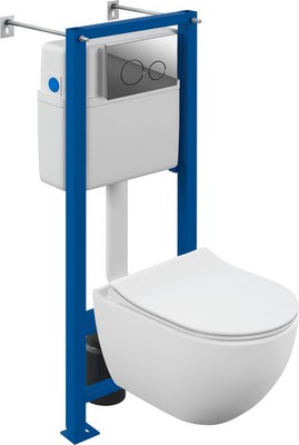 Унитаз подвесной с инсталляцией Cersanit Brasko Smart CO DPL EO Slim + Vector / 68302 (c кнопкой Twins хром глянцевый) - 