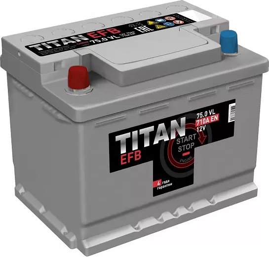 Автомобильный аккумулятор TITAN EFB L+ 710A (75 А/ч)
