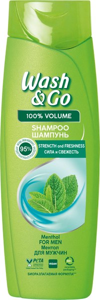 Шампунь для волос Wash&Go Сила и свежесть с ментолом (360мл)