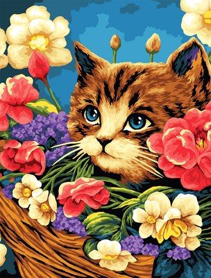 

Картина по номерам, Котенок в цветочной корзине / КХ4050_53893