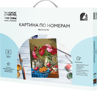 Картина по номерам Три совы Пионы и клубника / КХ4050_53914