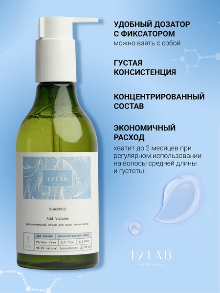 Шампунь для волос 19 LAB Дополнительный объем (250мл)