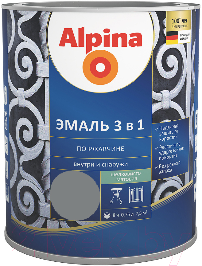 Эмаль Alpina По ржавчине 3 в 1 RAL9023