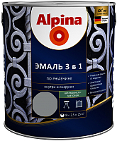 Эмаль Alpina По ржавчине 3 в 1 RAL9023 (750мл, шелковисто-матовый серебристый) - 