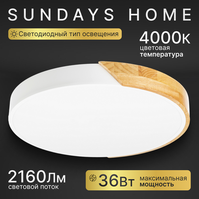 Потолочный светильник Sundays Home 240924-19 / 5825 (белый/светлое дерево) - 