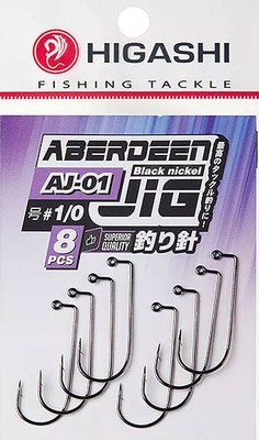 Набор крючков рыболовных Higashi Aberdeen Jig AJ-01 #1/0 Black nickel / 06184 - 