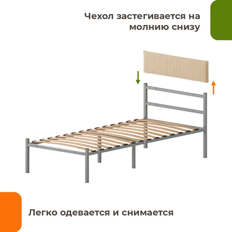 Двуспальная кровать Домаклево Лофт Компакт 80x190 (серый/бежевый велюровый чехол) — фото 2