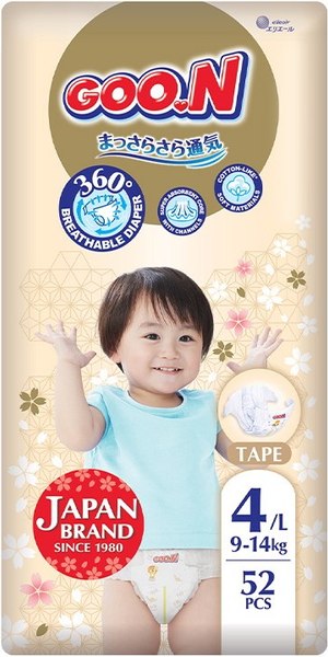 Подгузники детские Goo.N Premium Soft 4 L 9-14кг  (52шт)