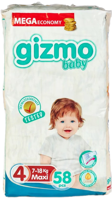 Подгузники детские Gizmo Maxi 7-18кг (58шт) - 