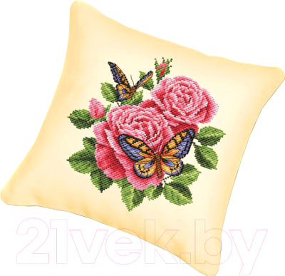 Набор для вышивания БЕЛОСНЕЖКА Подушка 137. Бабочки и розы (канва бежевая)