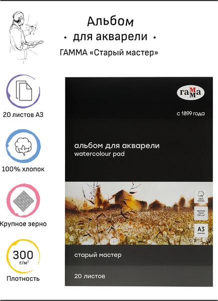 Альбом для рисования ГАММА Старый Мастер / 215538AGRC (20л)