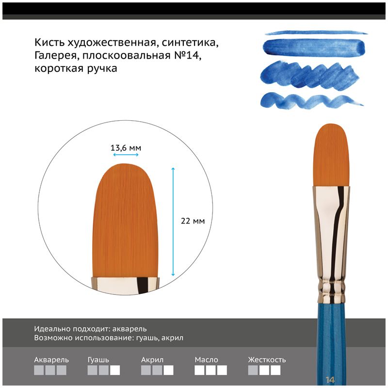 Кисть для рисования ГАММА Галерея. Синтетика №14 / 303014 — фото 2