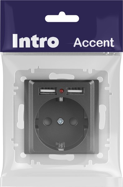Розетка INTRO Accent 6-410-07 / Б0063702 (графит)