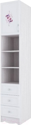 Шкаф-пенал SV-мебель Акварель 1 (ясень анкор светлый/белый матовый/цветы)