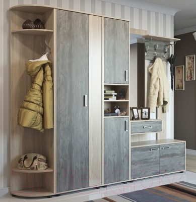Шкаф-пенал SV-мебель Прихожая Визит 1 (дуб сонома/сосна джексон) - пример комплектации