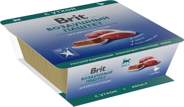 Влажный корм для кошек Brit Premium воздушный паштет с уткой / 5060955 (100г)