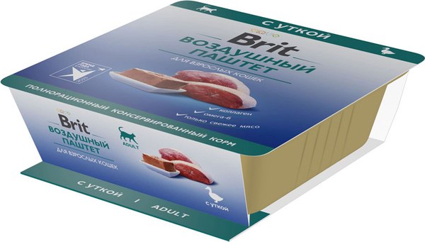 Влажный корм для кошек Brit Premium воздушный паштет с уткой / 5060955 (100г)
