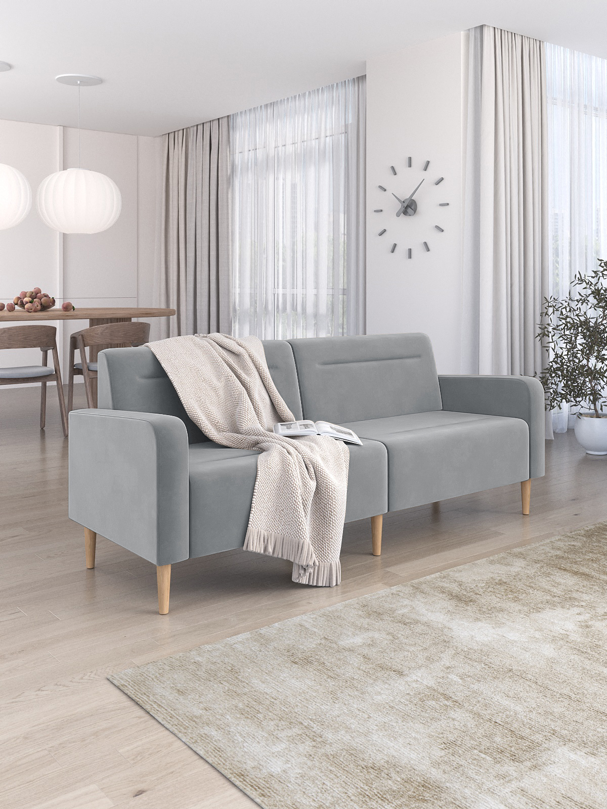 Диван Monofix Фоксет 202см (велюр/светло-серый №52) — фото 5