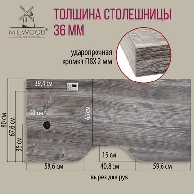 Компьютерный стол Millwood Подъемный Смарт с вырезом 160x80 (сосна пасадена/металл черный)