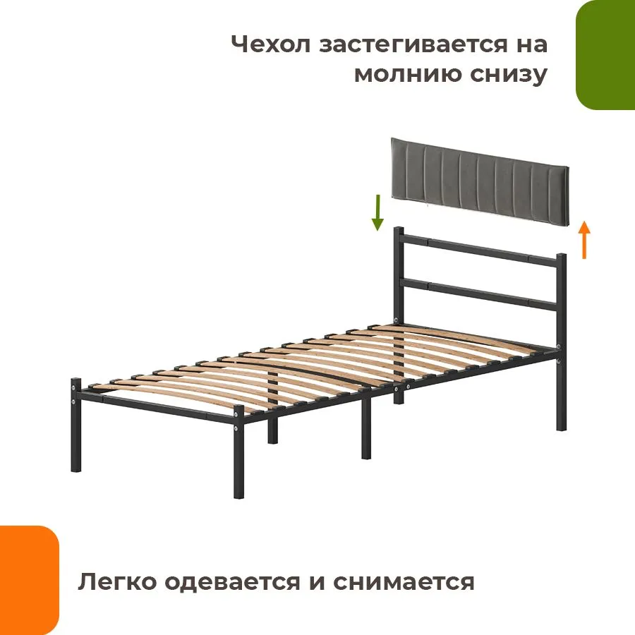 Двуспальная кровать Домаклево Лофт Компакт 80x190 (черный/темно-серый велюровый чехол) — фото 2