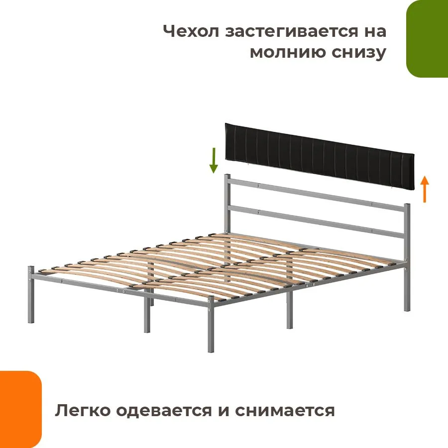 Двуспальная кровать Домаклево Лофт Компакт 120x200 (серый/черный велюровый чехол) — фото 2