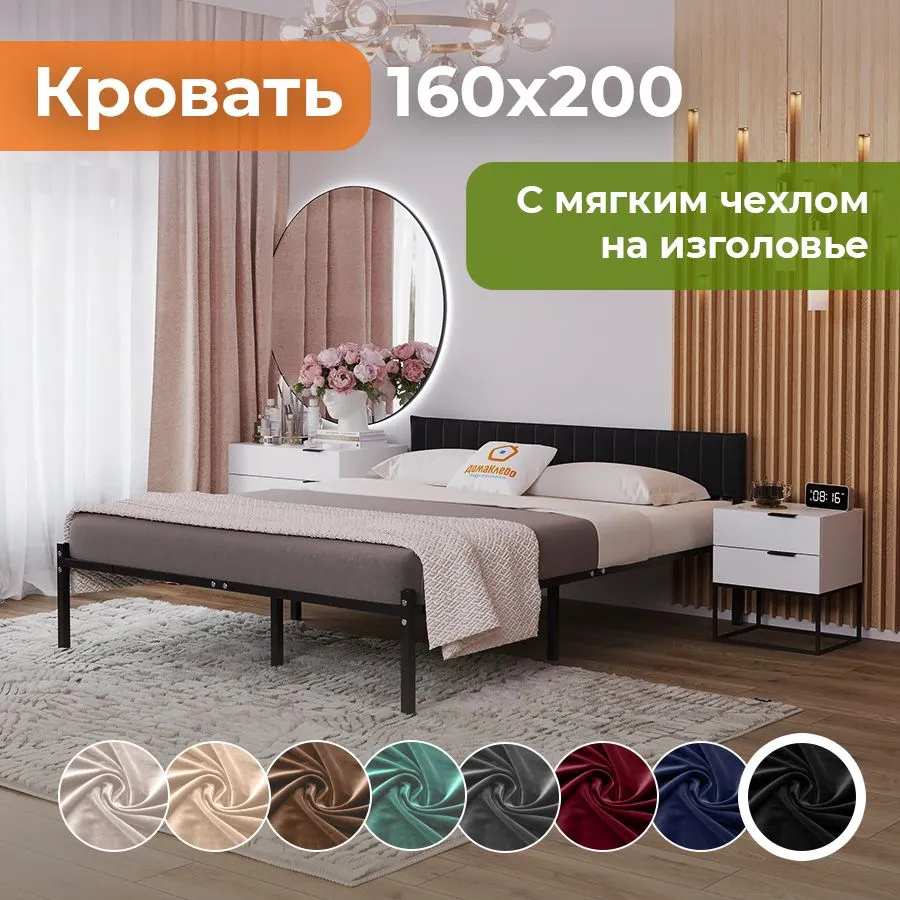 Двуспальная кровать Домаклево Лофт Компакт 160x200 (черный/темно-серый велюровый чехол) — фото 4
