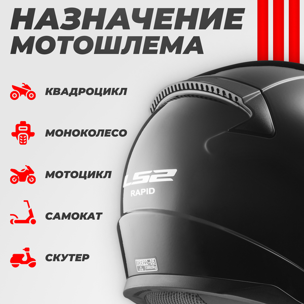 Мотошлем LS2 FF353 Rapid 2 Solid (S, глянцевый черный)