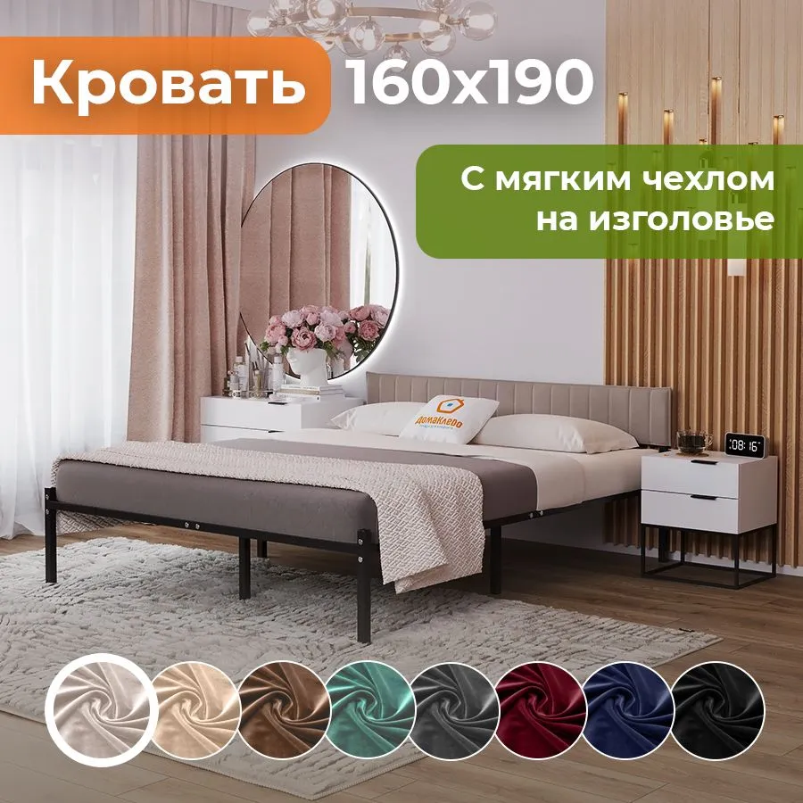 Двуспальная кровать Домаклево Лофт Компакт 160x190 (черный/кремовый велюровый чехол) — фото 4