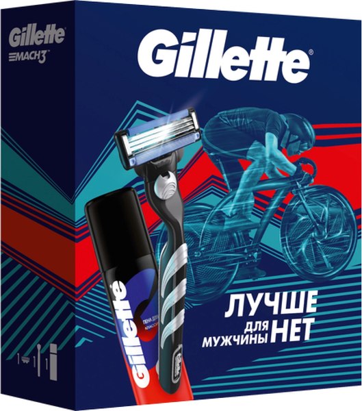 Набор косметики для бритья Gillette Mach3 Станок с 1 сменной кассетой+Пена д/бритья Классическая (50мл)