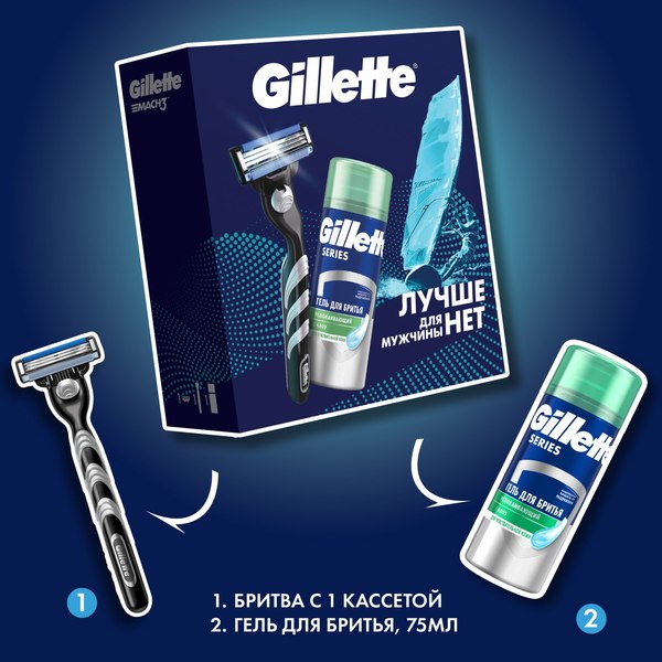 Набор для бритья Gillette Mach3 Станок с 1 сменной кассетой+Гель д/бритья Series 75мл