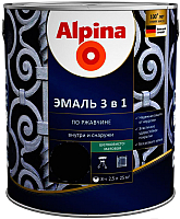 Эмаль Alpina По ржавчине 3 в 1 RAL 6002 (2.5л, шелковисто-матовый зеленый) - 