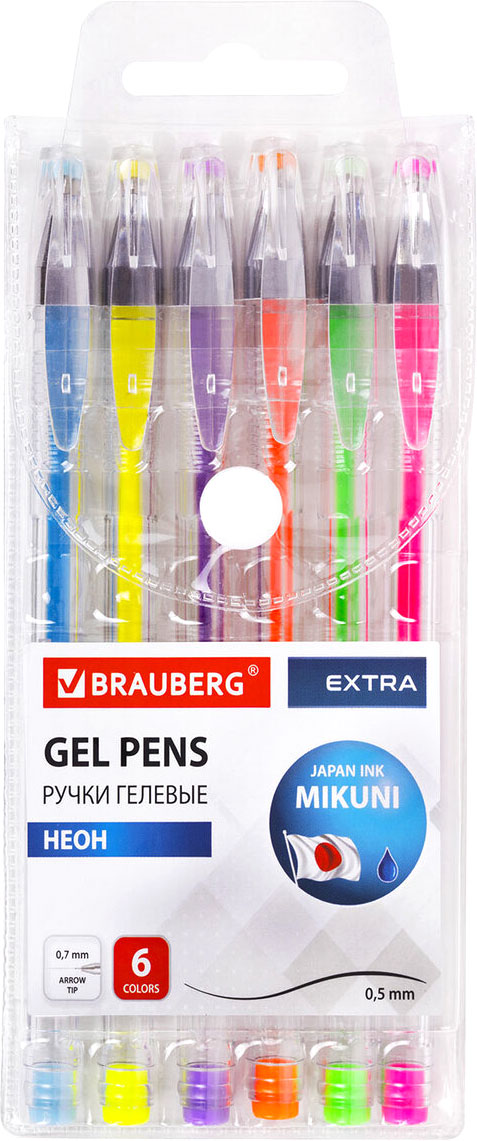 Набор гелевых ручек Brauberg Extra. Неон / 143911 (6цв)