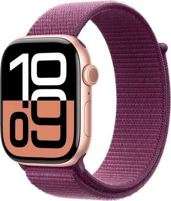Умные часы Apple Watch Series 10 GPS 46mm / MWWV3 (розовое золото/сливовый плетеный ремешок) - 
