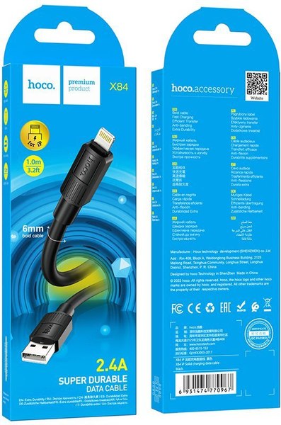 Кабель Hoco X84 Lightning (1м, черный)
