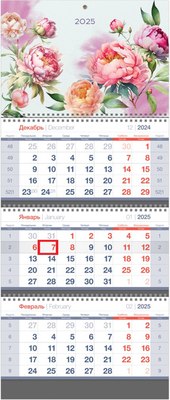 

Календарь настенный, Standard 2025г квартальный Цветы / 369776