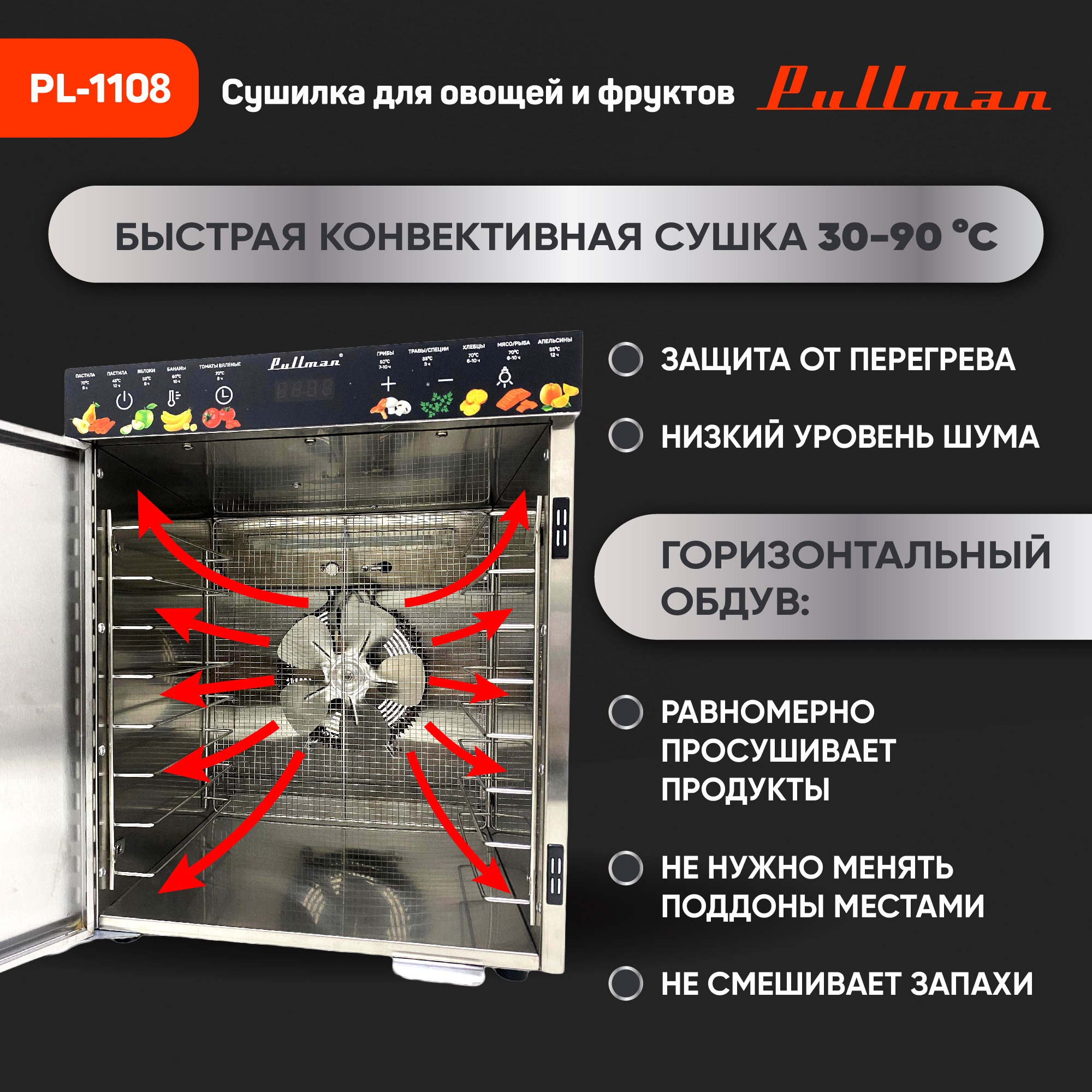 Сушильный шкаф для овощей и фруктов Pullman PL-1108