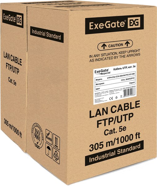 Кабель ExeGate UTP4-C5e-CCA-S26-IN-PVC-GY-305 / EX261518RUS