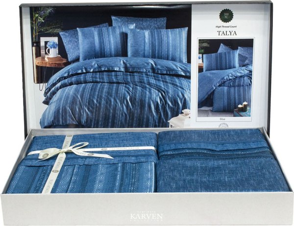 Комплект постельного белья Karven Премиум Сатин Евро / N359 TALYA Blue