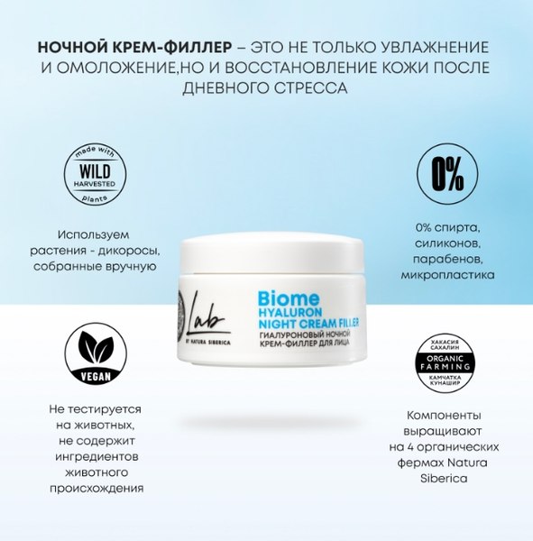 Крем для лица Natura Siberica Lab Biome Гиалуроновый ночной крем-филлер (50мл)
