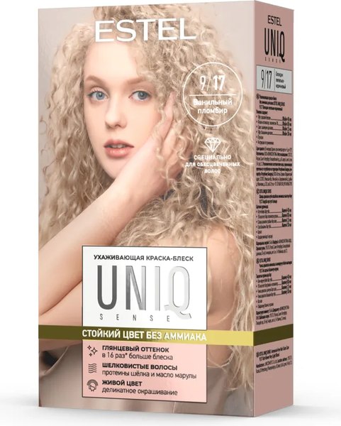Крем-краска для волос Estel Uniq Sense 9/17 (165мл, блондин)
