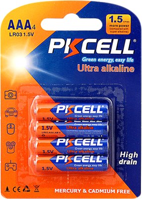 Комплект батареек Pkcell Alkaline AAA LR03 1.5V / LR03-4B (4шт) - 