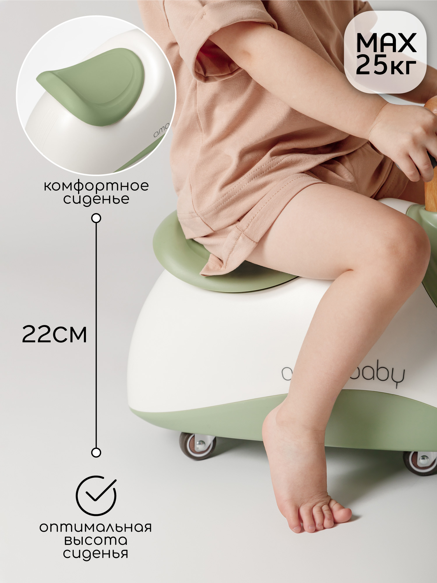 Каталка детская Amarobaby Enjoy AB24-7NJ/0407 (белый/зеленый) — фото 5