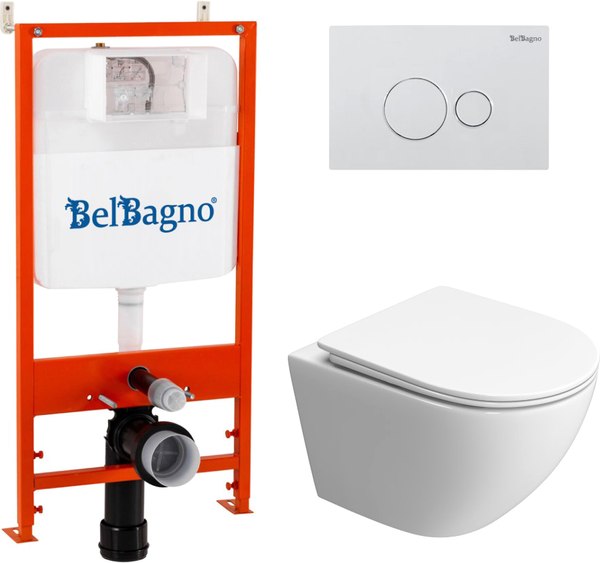 Унитаз подвесной с инсталляцией BelBagno BB5177CH-TOR/SC/BB026/BB082BL