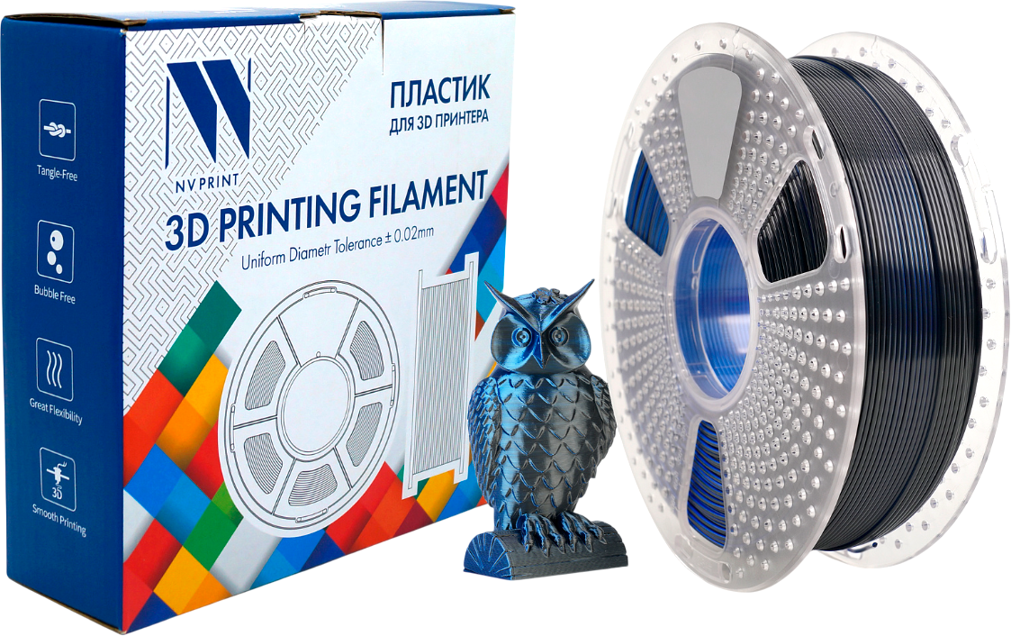 Пластик для 3D-печати NV Print NV-3D-SILK-PLA-P-BLACK-BLUE (1.75мм, 1кг, черный/синий)