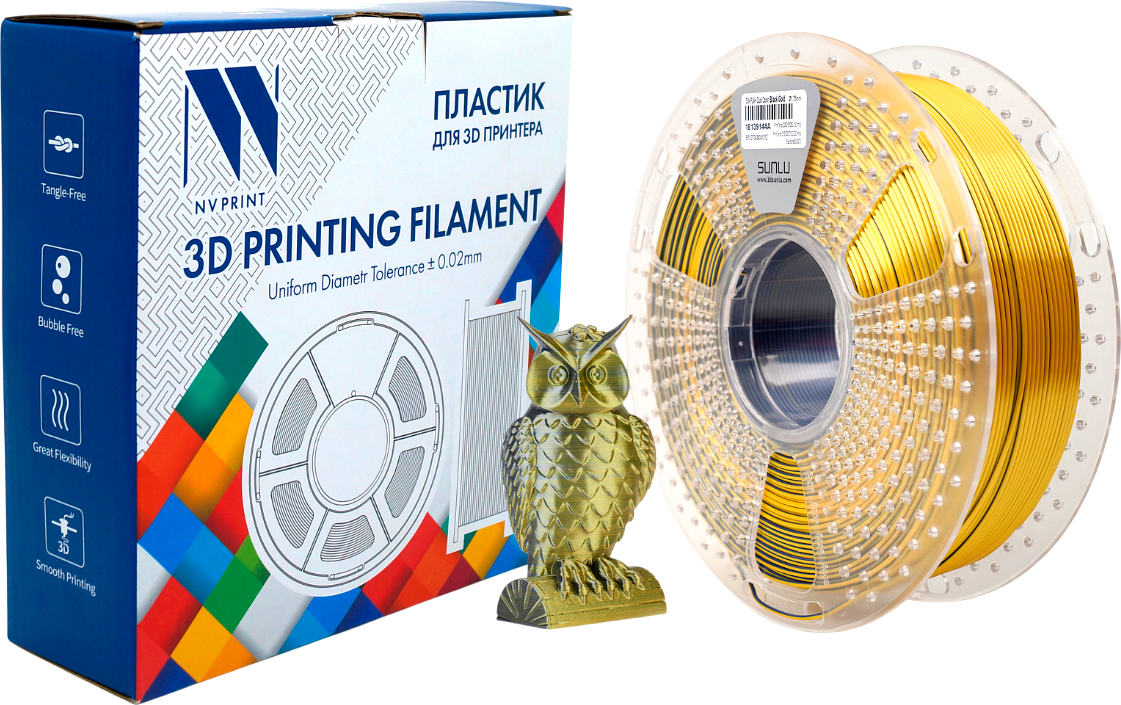 Пластик для 3D-печати NV Print NV-3D-SILK-PLA-P-BLACK-GOLD (1.75мм, 1кг, черный/золотой)