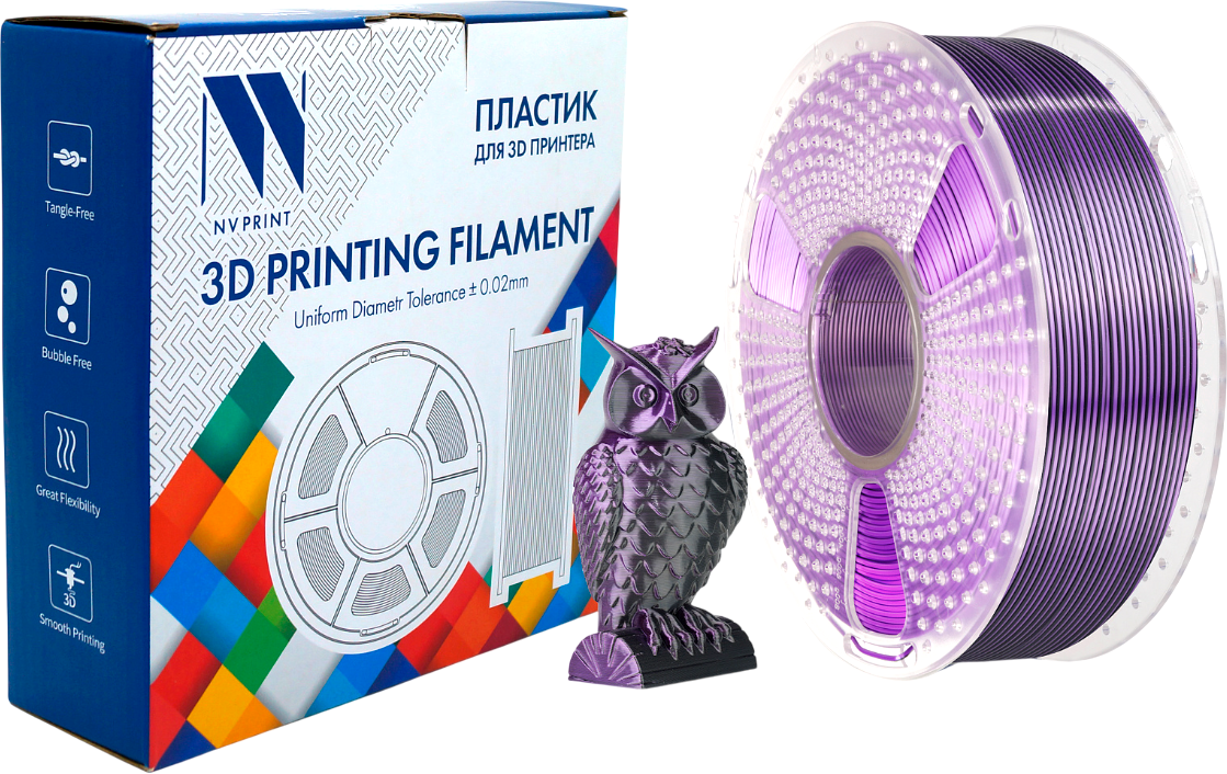 Пластик для 3D-печати NV Print NV-3D-SILK-PLA-P-BLACK-PURPLE (1.75мм, 1кг, черный/фиолетовый)